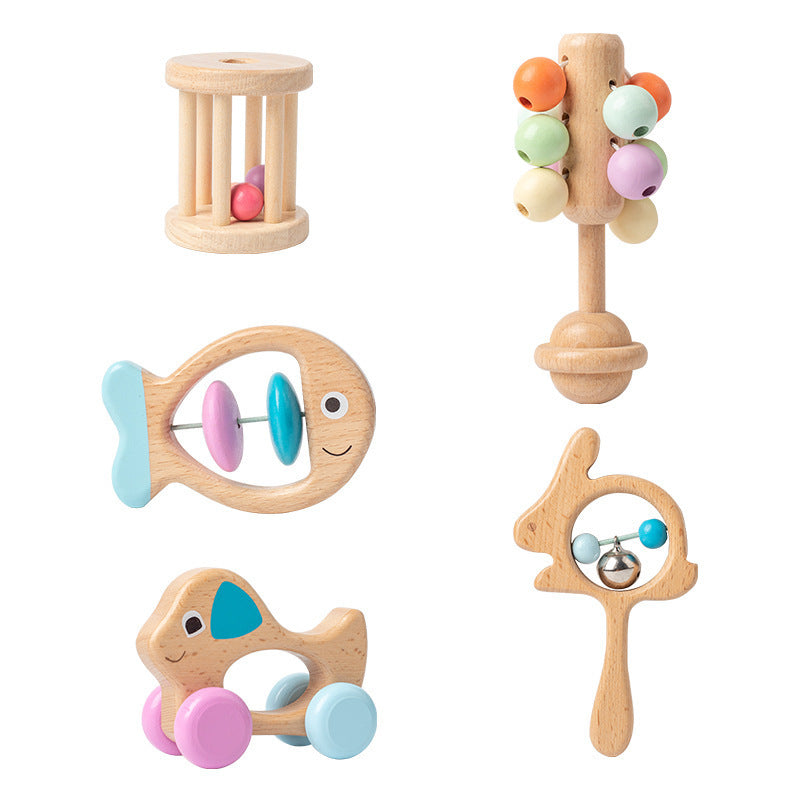 Wooden Baby Sensory Toy Set | Eco-Friendly Montessori 5-Piece Rattle & Teether Set