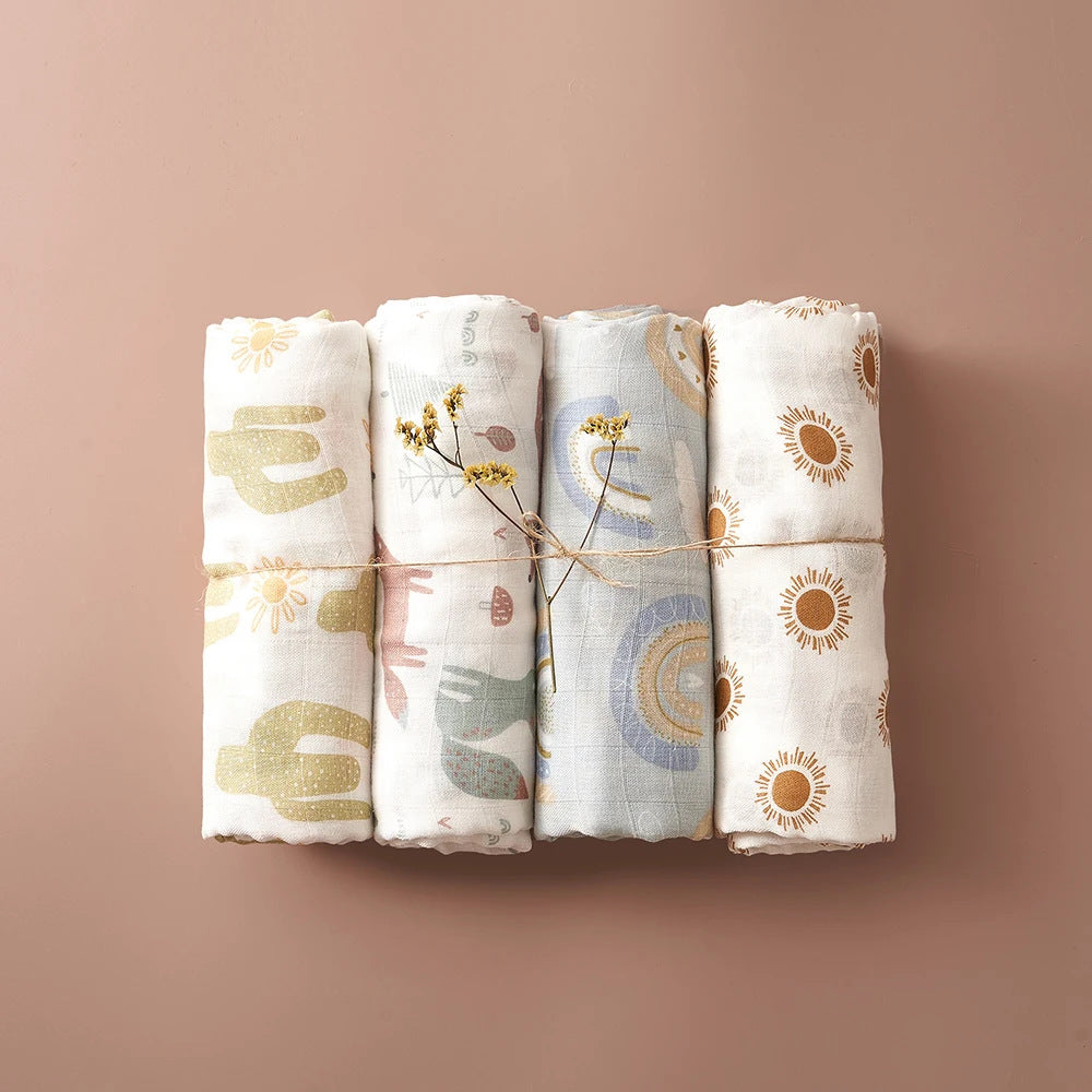Children's Bamboo Gauze Bath Towel Blanket – Soft & Breathable (Set of 4)