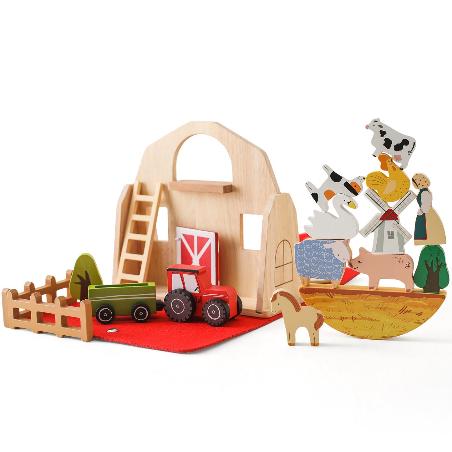 Wooden Barn Playset | Montessori Early Learning Building Blocks