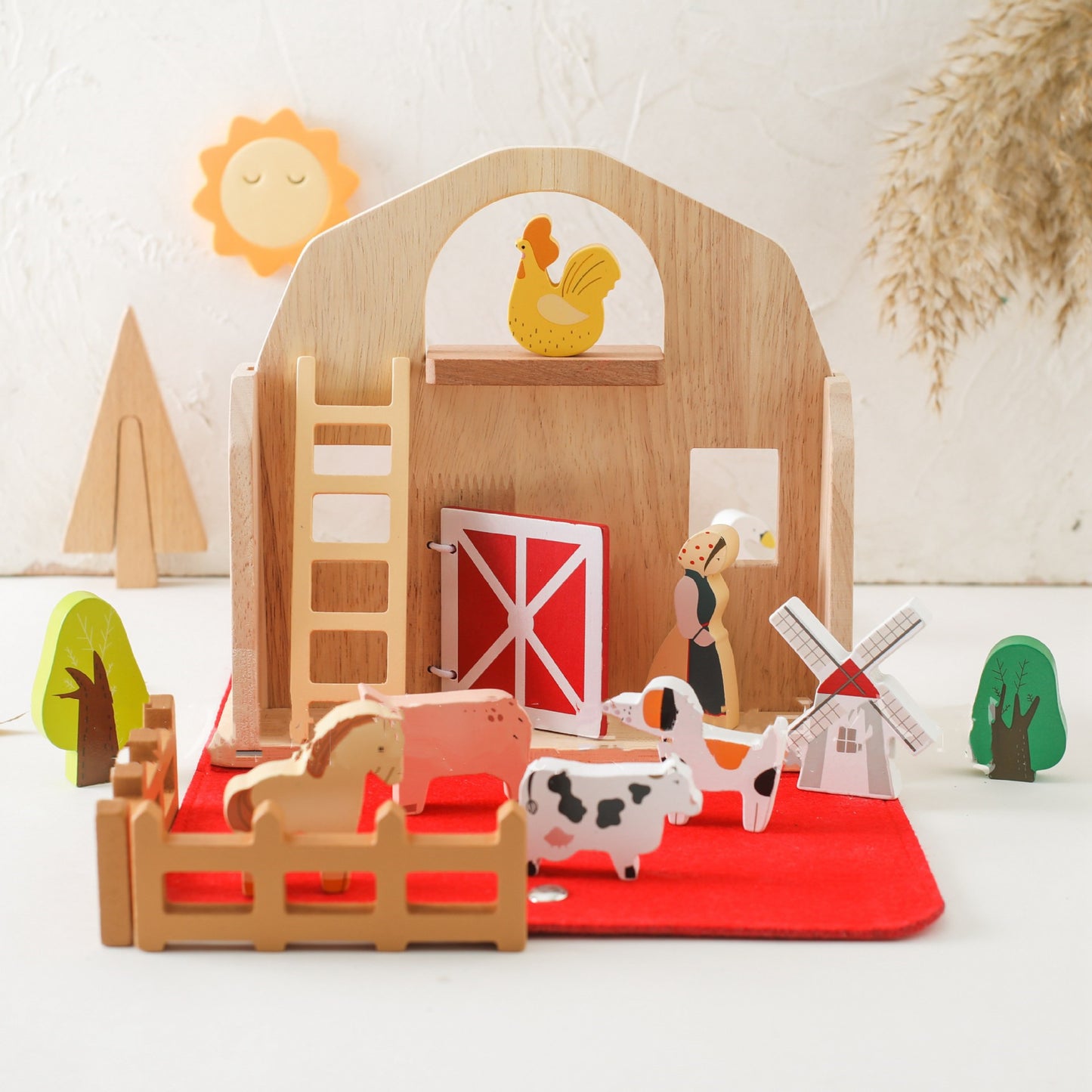 Wooden Barn Playset | Montessori Early Learning Building Blocks