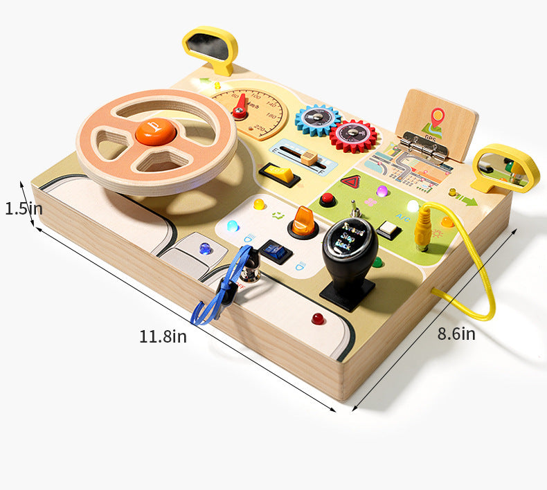 Wooden Montessori Steering Wheel Busy Board | Sensory Activity Toy for Toddlers