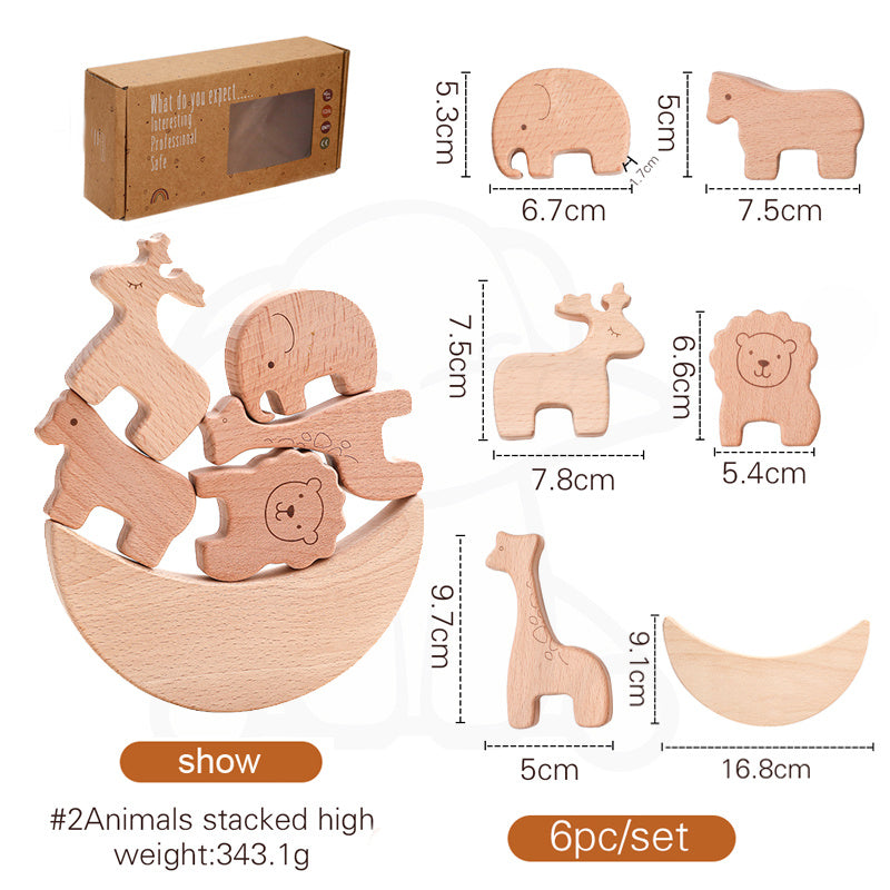 Wooden Children's Moon Balance Building Blocks - Eco-friendly Montessori Toy Set