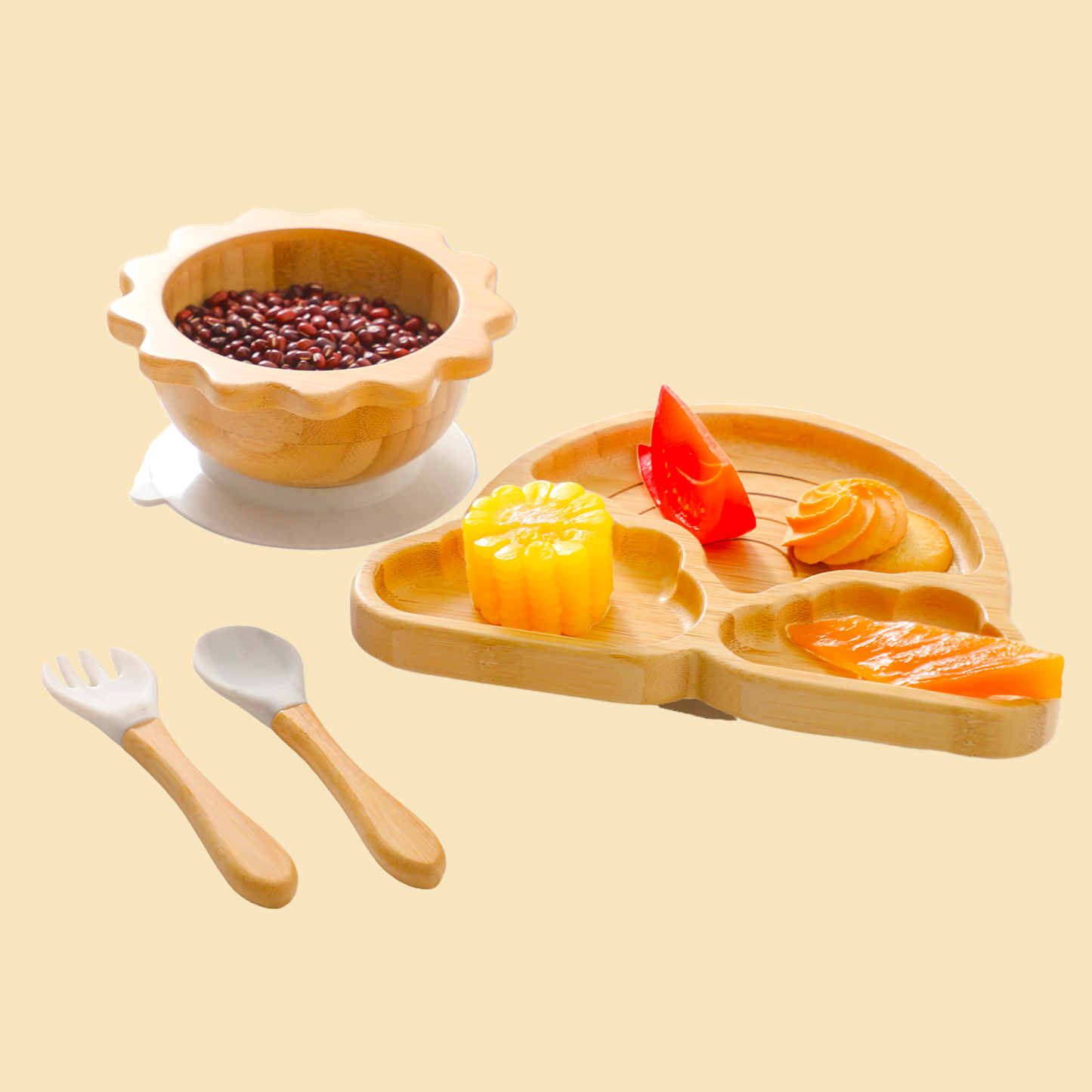Eco-friendly baby feeding set with wooden and silicone utensils - BPA-free & non-toxic