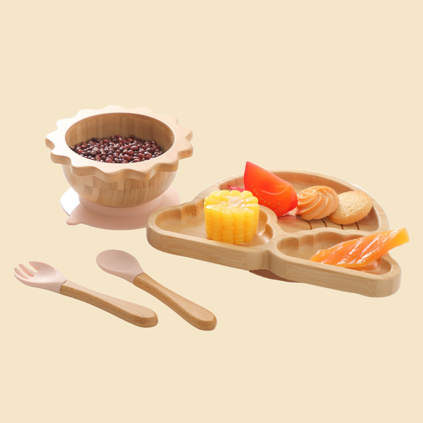 Eco-friendly baby feeding set with wooden and silicone utensils - BPA-free & non-toxic