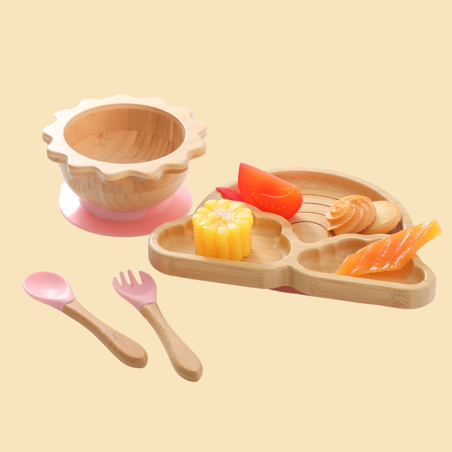 Eco-friendly baby feeding set with wooden and silicone utensils - BPA-free & non-toxic