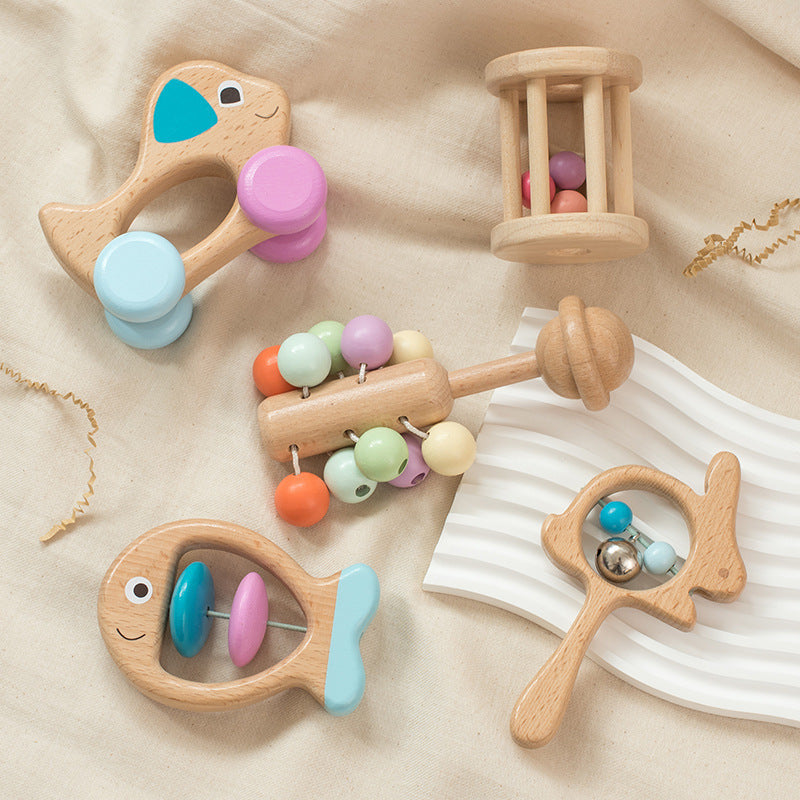 Wooden Baby Sensory Toy Set | Eco-Friendly Montessori 5-Piece Rattle & Teether Set
