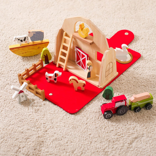 Wooden Barn Playset | Montessori Early Learning Building Blocks