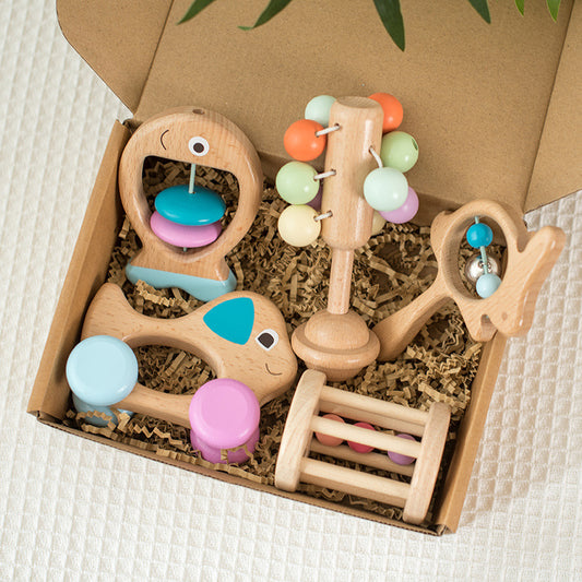 Wooden Baby Sensory Toy Set | Eco-Friendly Montessori 5-Piece Rattle & Teether Set