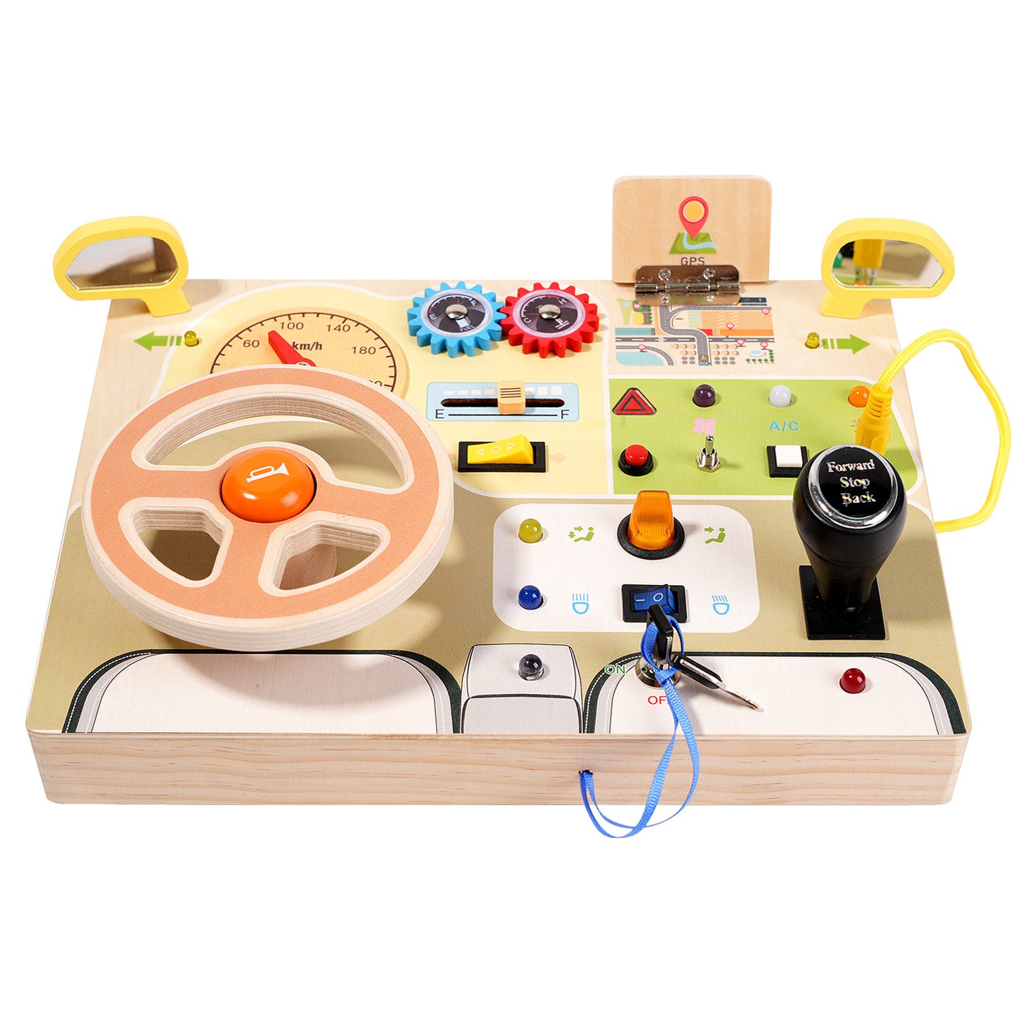 Wooden Montessori Steering Wheel Busy Board | Sensory Activity Toy for Toddlers