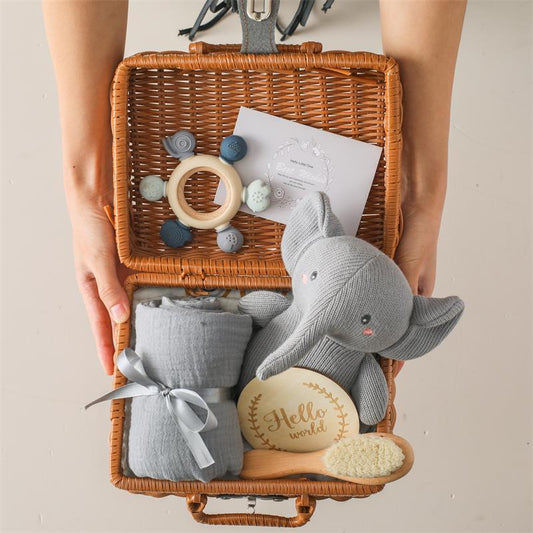 Organic soft plush baby gift set featuring hypoallergenic, non-toxic baby toys. Gentle on delicate skin, perfect for newborns and toddlers.
